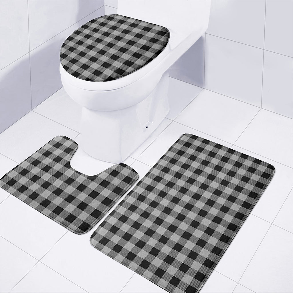 Light Grey And Black Buffalo Check Print 3 Piece Bath Mat Set