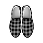 Light Grey And Black Buffalo Check Print Black Slip On Shoes