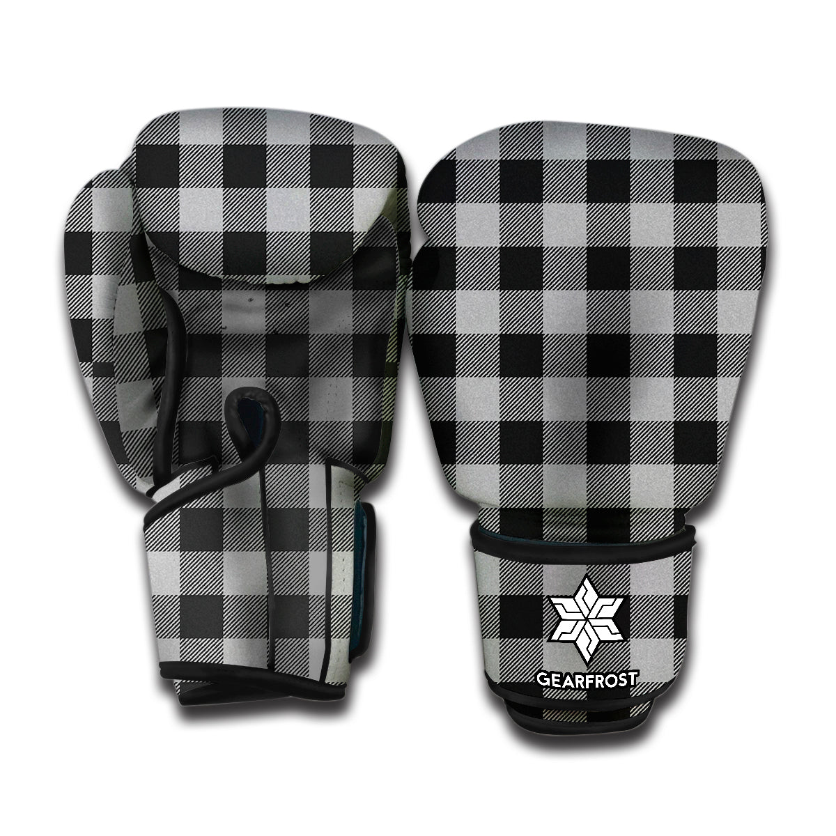 Light Grey And Black Buffalo Check Print Boxing Gloves