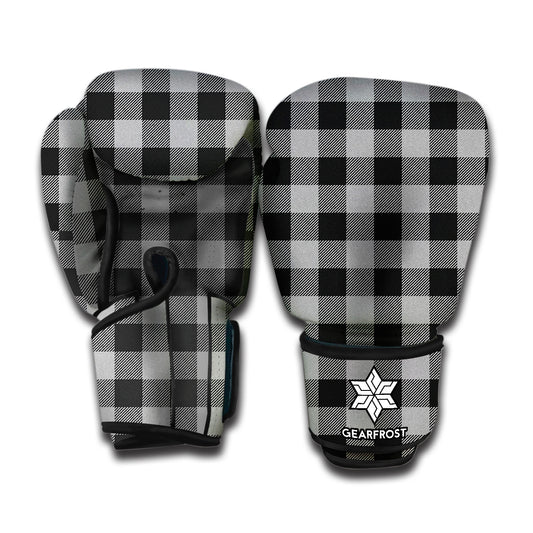 Light Grey And Black Buffalo Check Print Boxing Gloves