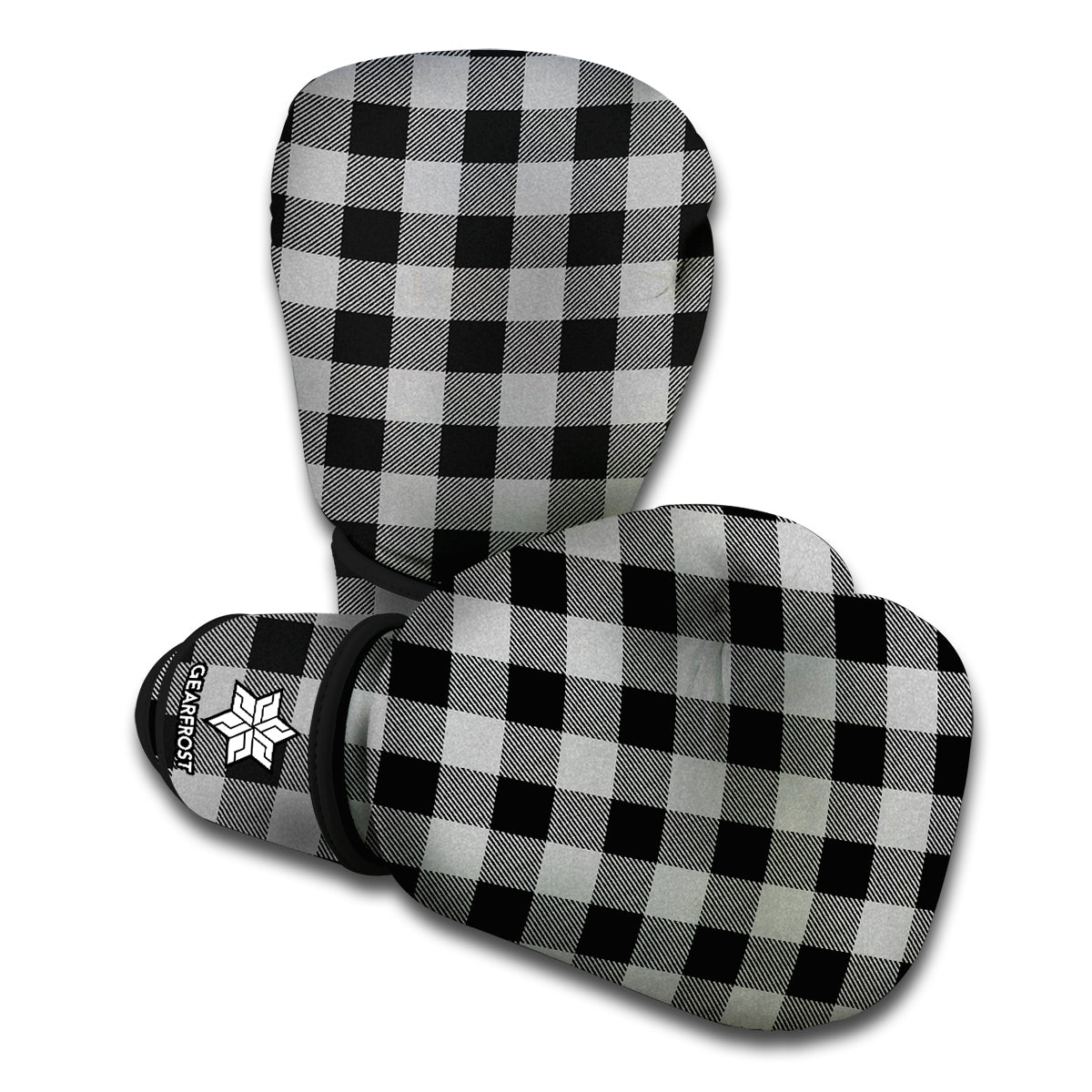 Light Grey And Black Buffalo Check Print Boxing Gloves