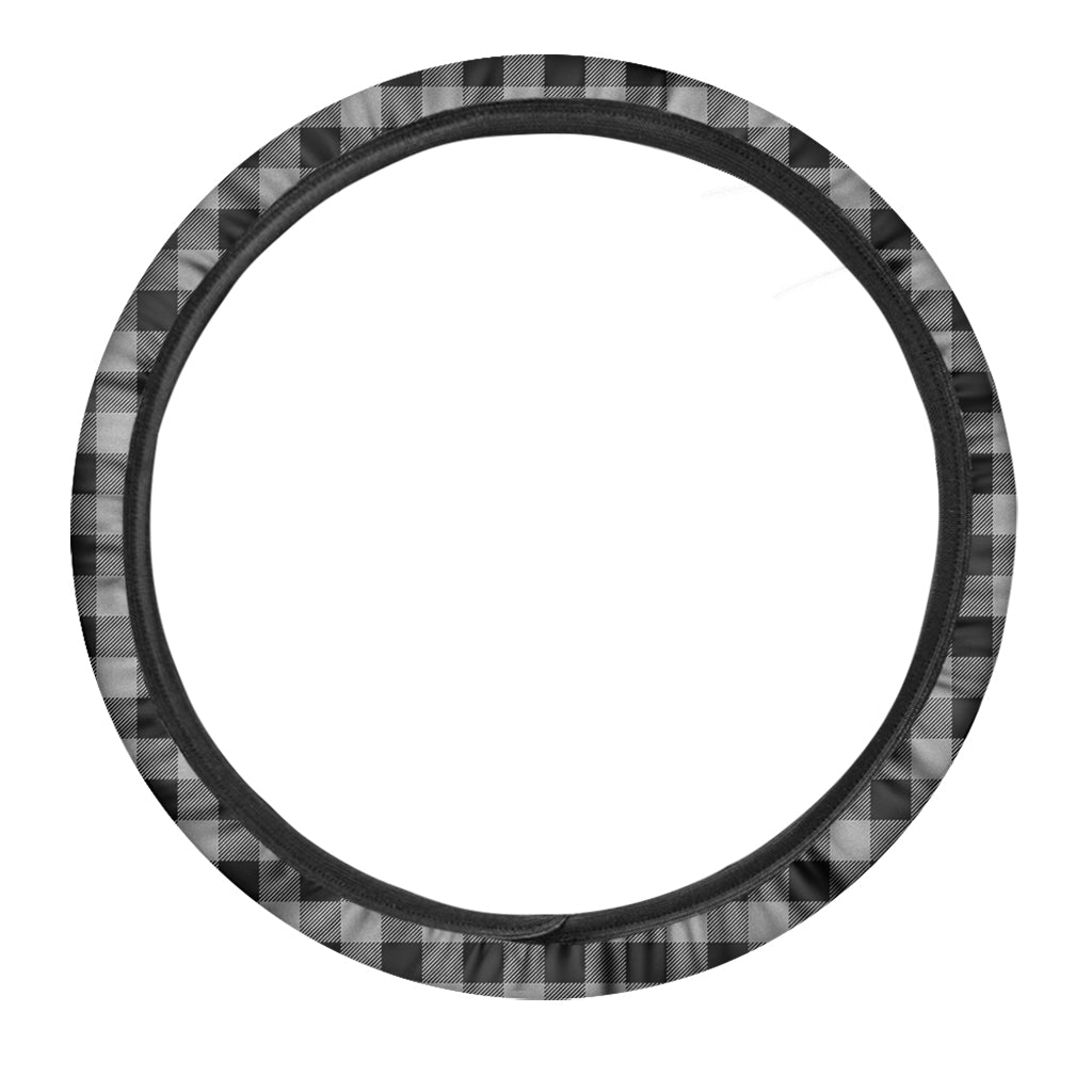 Light Grey And Black Buffalo Check Print Car Steering Wheel Cover
