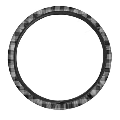 Light Grey And Black Buffalo Check Print Car Steering Wheel Cover