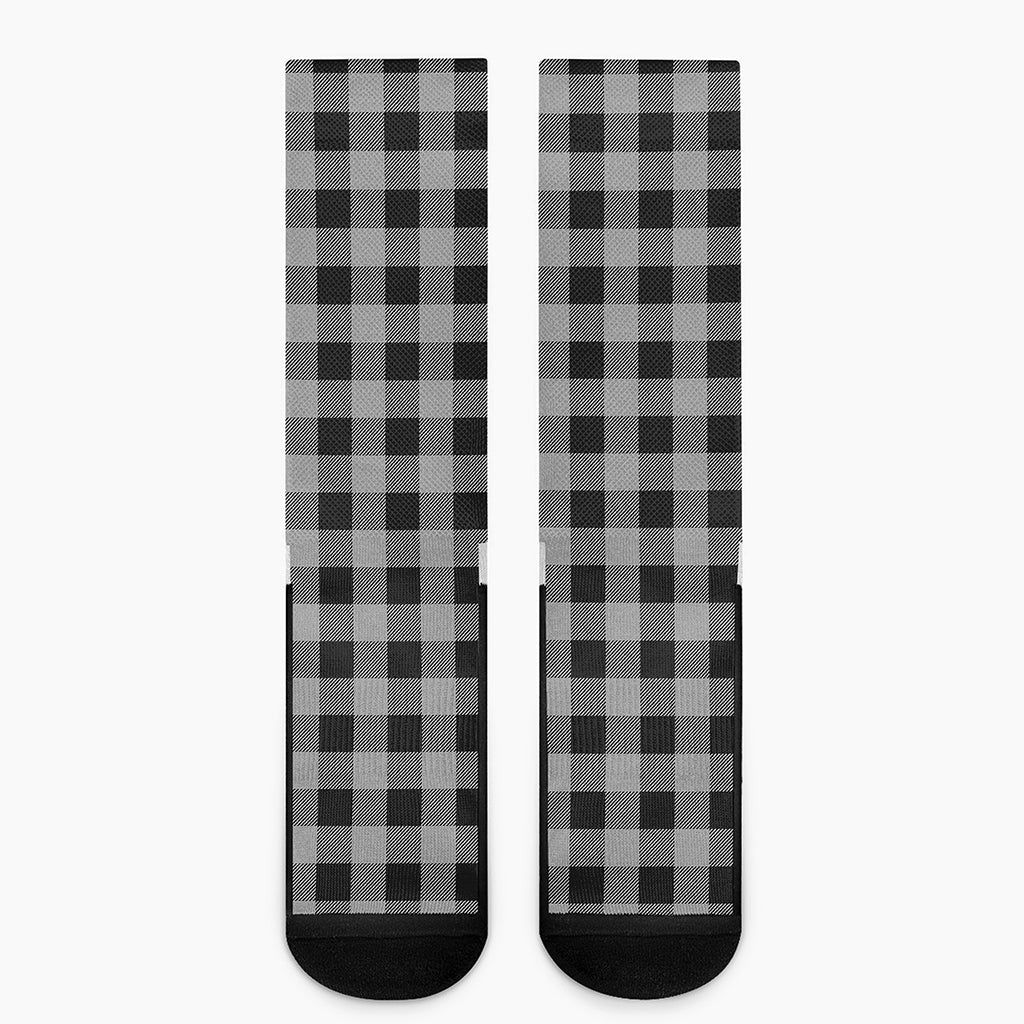 Light Grey And Black Buffalo Check Print Crew Socks
