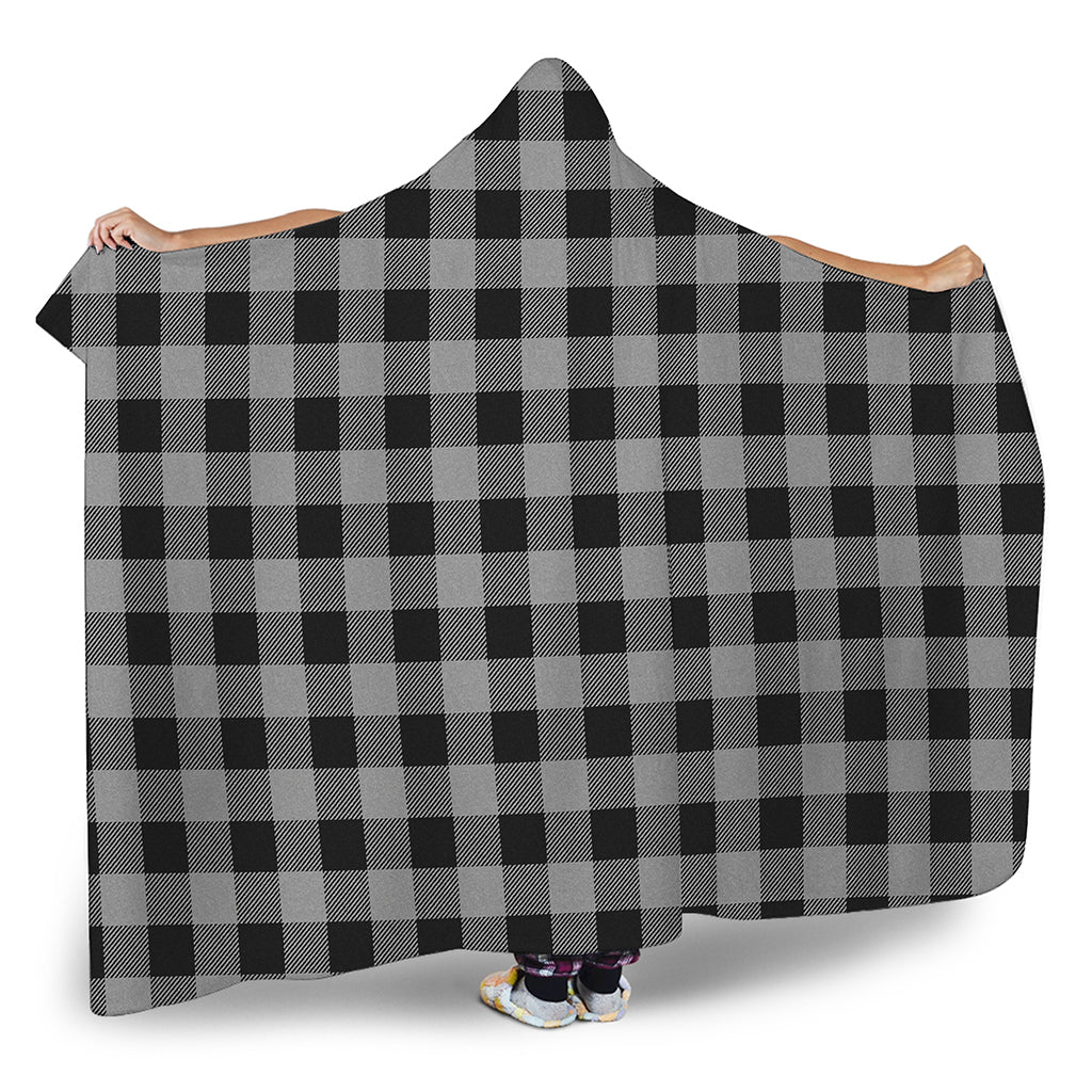 Light Grey And Black Buffalo Check Print Hooded Blanket