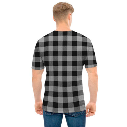 Light Grey And Black Buffalo Check Print Men's T-Shirt