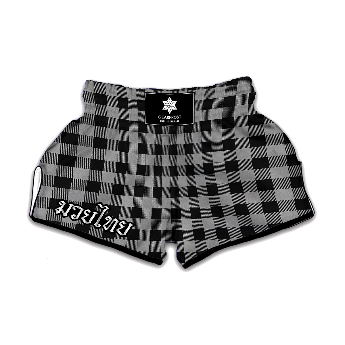 Light Grey And Black Buffalo Check Print Muay Thai Boxing Shorts