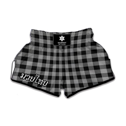 Light Grey And Black Buffalo Check Print Muay Thai Boxing Shorts