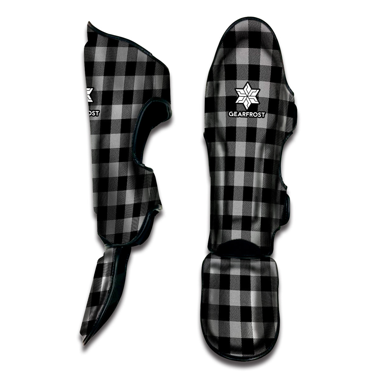 Light Grey And Black Buffalo Check Print Muay Thai Shin Guard