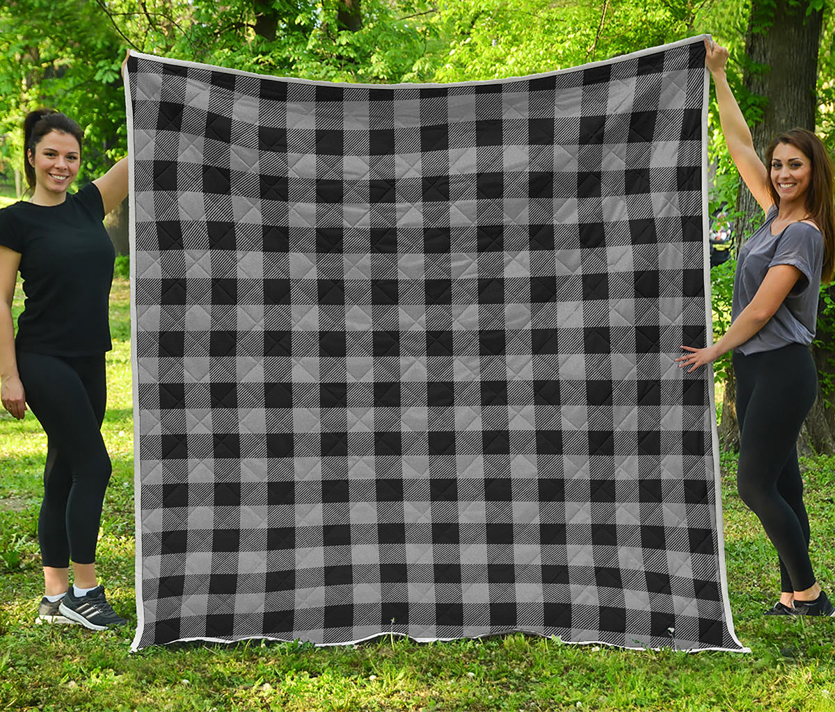 Light Grey And Black Buffalo Check Print Quilt