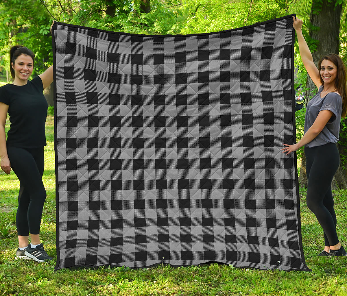 Light Grey And Black Buffalo Check Print Quilt