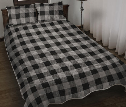 Light Grey And Black Buffalo Check Print Quilt Bed Set