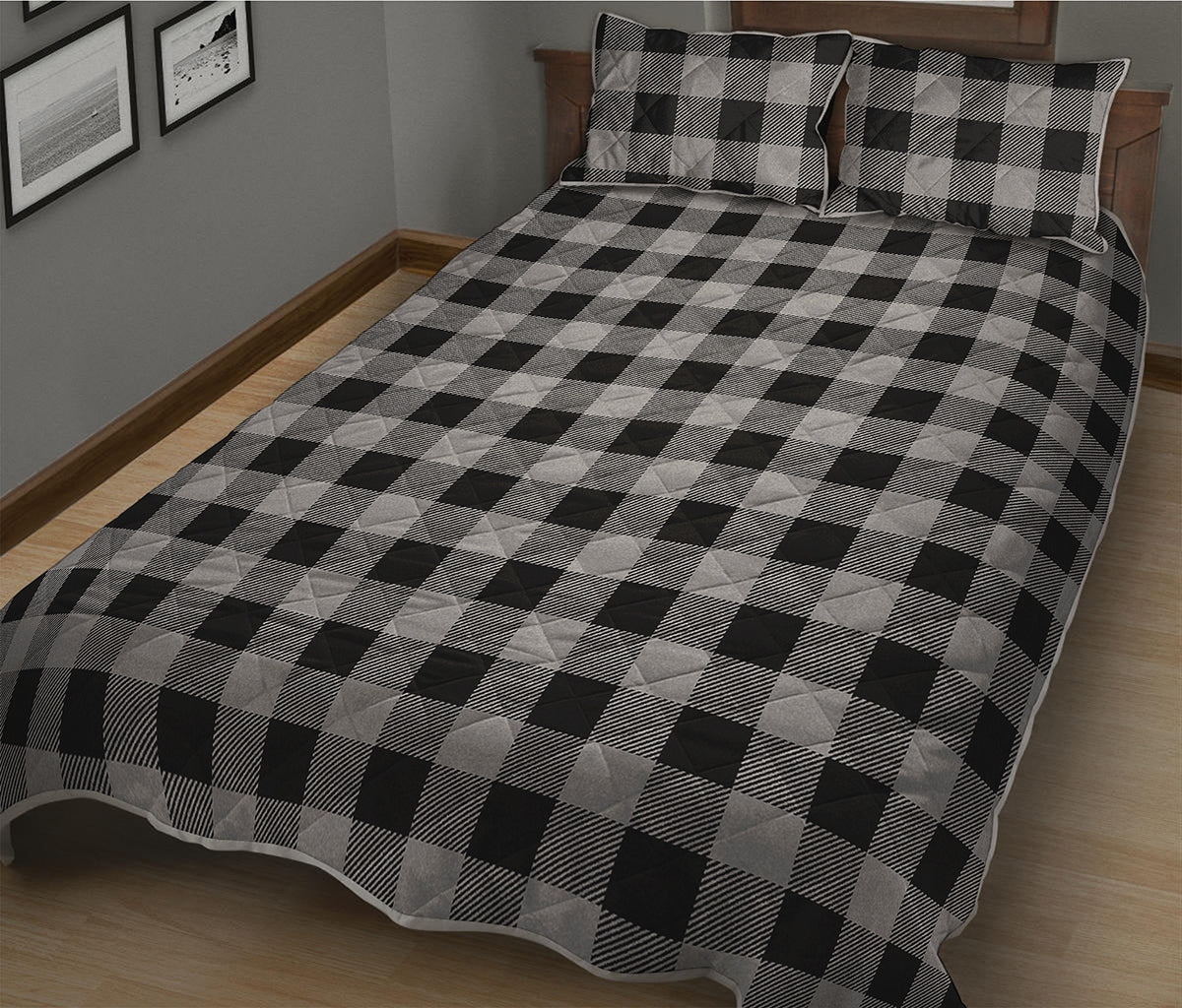 Light Grey And Black Buffalo Check Print Quilt Bed Set