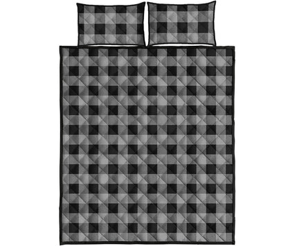 Light Grey And Black Buffalo Check Print Quilt Bed Set