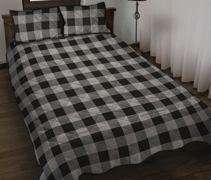 Light Grey And Black Buffalo Check Print Quilt Bed Set
