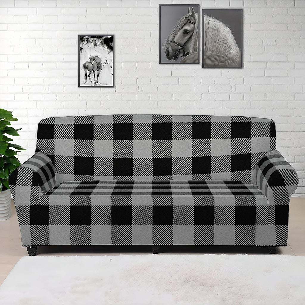 Light Grey And Black Buffalo Check Print Sofa Cover