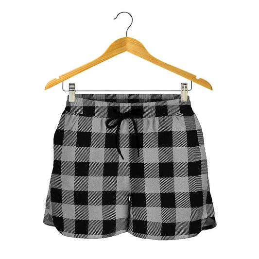 Light Grey And Black Buffalo Check Print Women's Shorts
