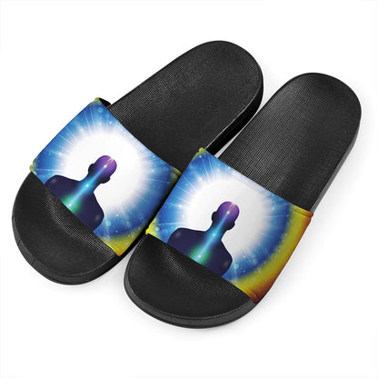 Light Of Seven Chakras Print Black Slide Sandals
