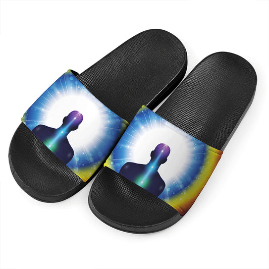 Light Of Seven Chakras Print Black Slide Sandals