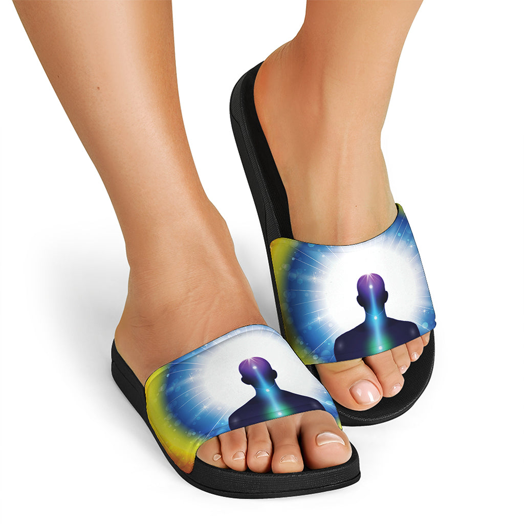 Light Of Seven Chakras Print Black Slide Sandals