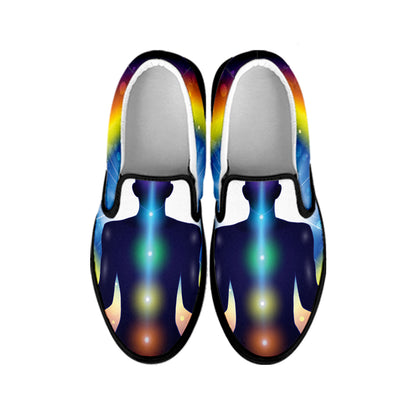 Light Of Seven Chakras Print Black Slip On Shoes