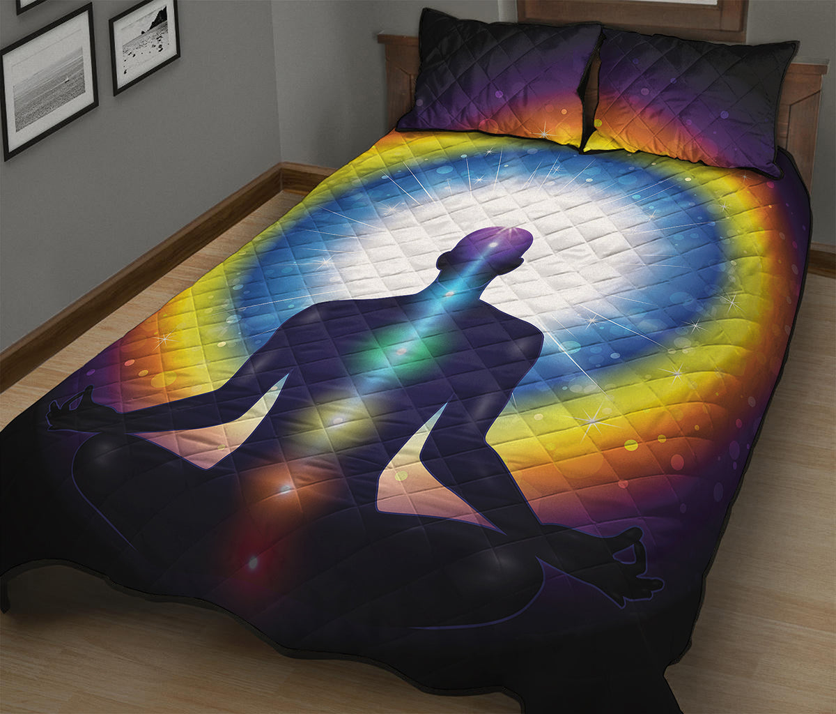 Light Of Seven Chakras Print Quilt Bed Set