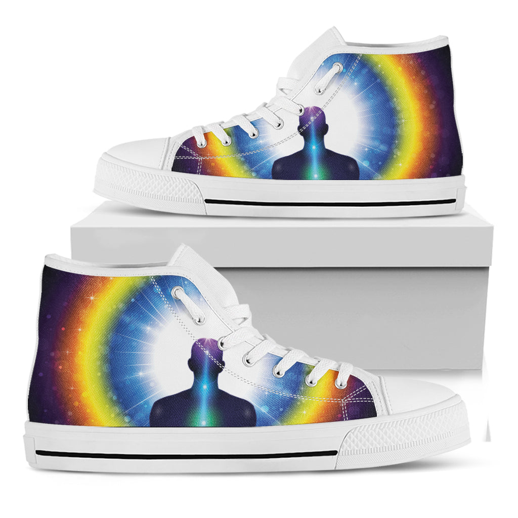 Light Of Seven Chakras Print White High Top Shoes