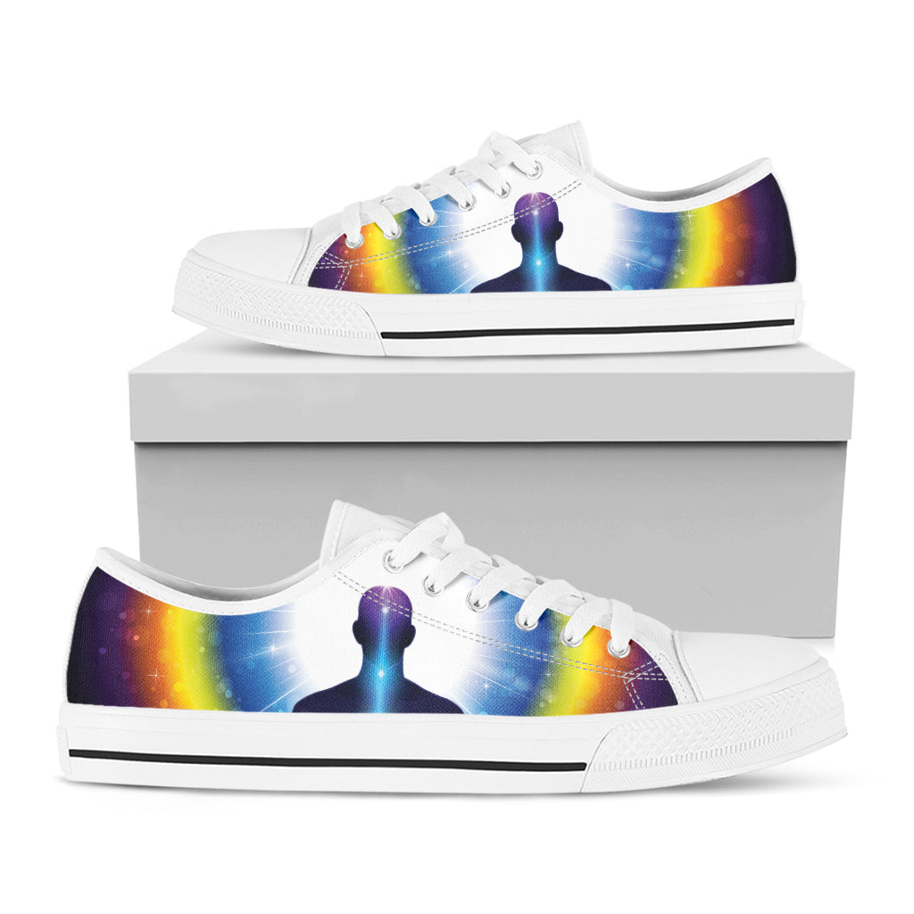 Light Of Seven Chakras Print White Low Top Shoes