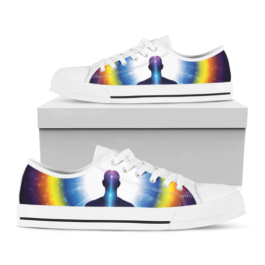 Light Of Seven Chakras Print White Low Top Shoes
