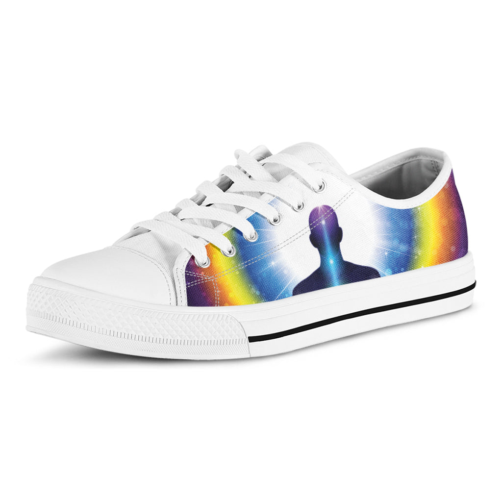 Light Of Seven Chakras Print White Low Top Shoes