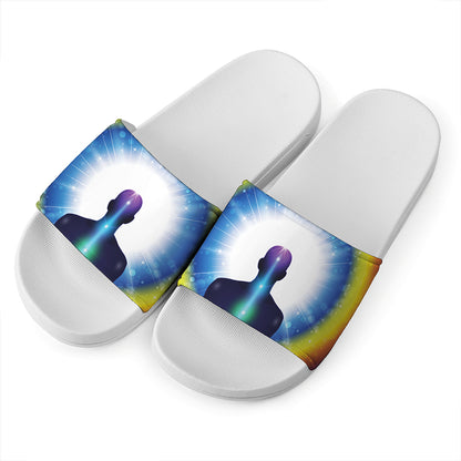 Light Of Seven Chakras Print White Slide Sandals