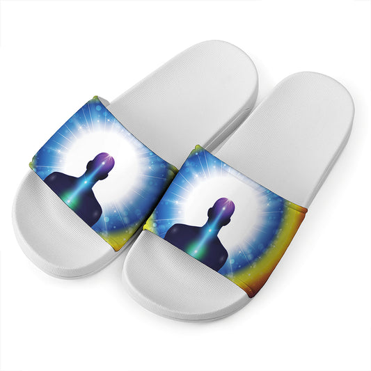Light Of Seven Chakras Print White Slide Sandals