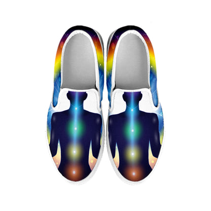 Light Of Seven Chakras Print White Slip On Shoes