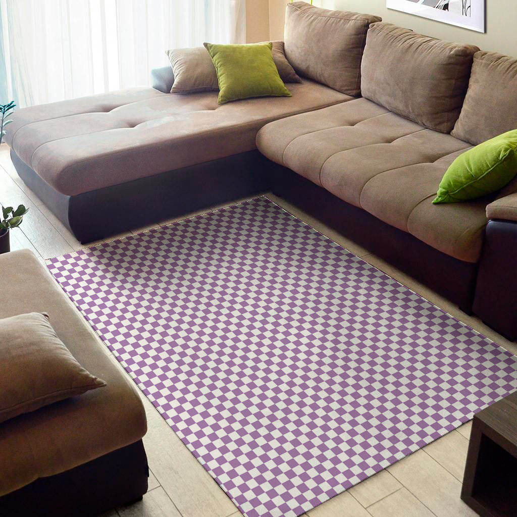 Light Purple And White Checkered Print Area Rug