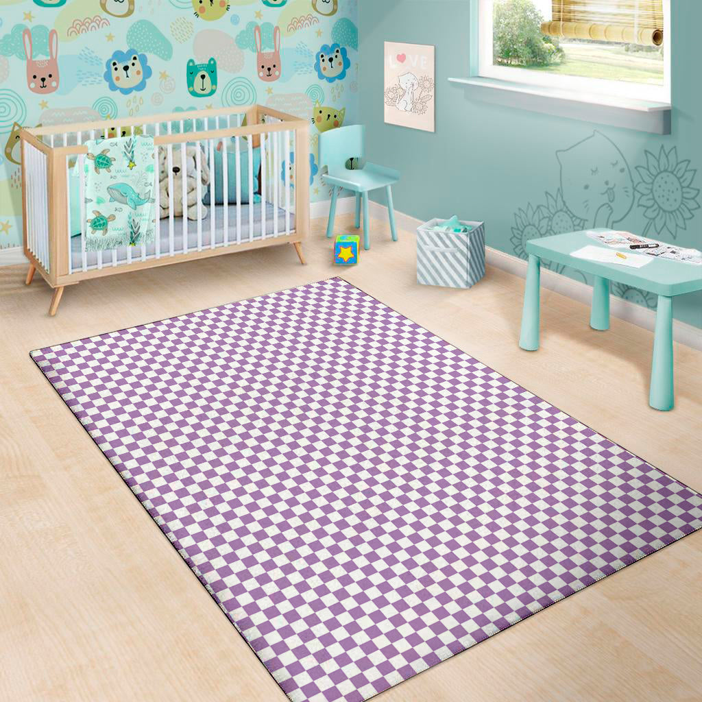 Light Purple And White Checkered Print Area Rug