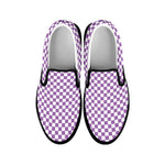Light Purple And White Checkered Print Black Slip On Shoes