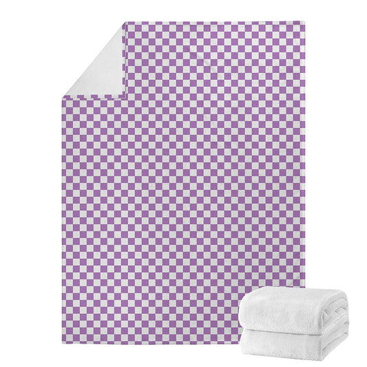 Light Purple And White Checkered Print Blanket