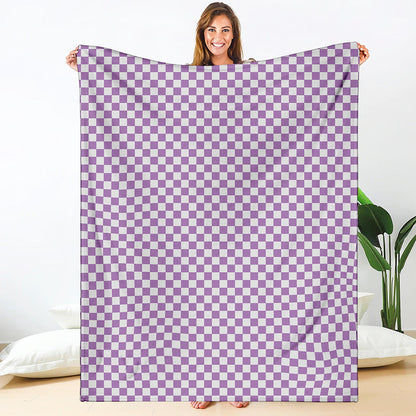 Light Purple And White Checkered Print Blanket