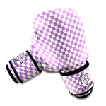 Light Purple And White Checkered Print Boxing Gloves