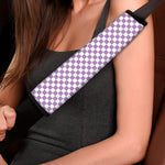 Light Purple And White Checkered Print Car Seat Belt Covers