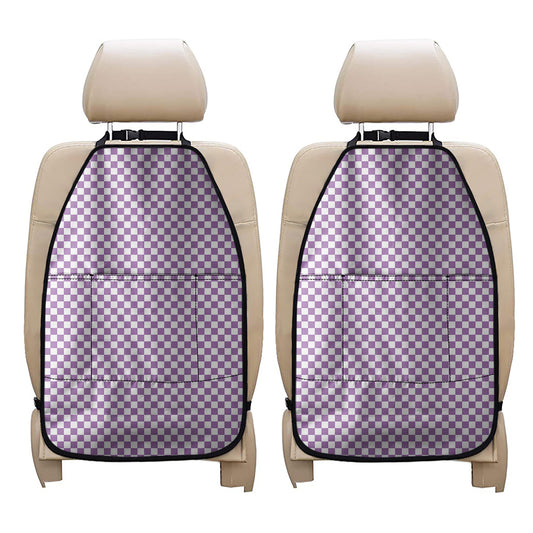 Light Purple And White Checkered Print Car Seat Organizers
