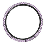 Light Purple And White Checkered Print Car Steering Wheel Cover