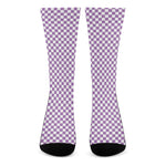 Light Purple And White Checkered Print Crew Socks