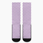 Light Purple And White Checkered Print Crew Socks