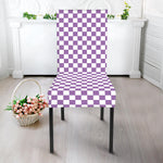 Light Purple And White Checkered Print Dining Chair Slipcover