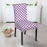 Light Purple And White Checkered Print Dining Chair Slipcover