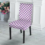 Light Purple And White Checkered Print Dining Chair Slipcover