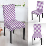 Light Purple And White Checkered Print Dining Chair Slipcover
