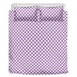 Light Purple And White Checkered Print Duvet Cover Bedding Set