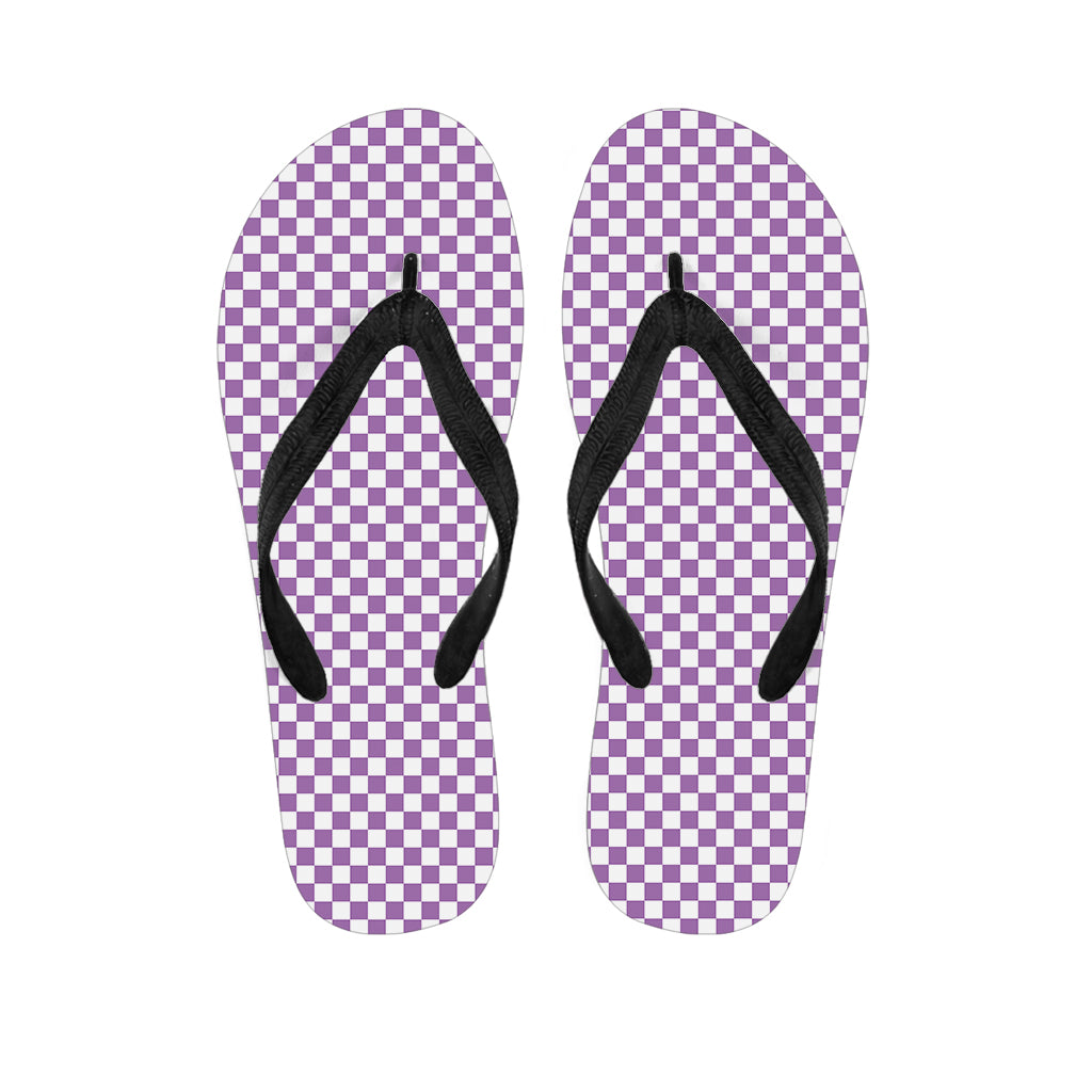Light Purple And White Checkered Print Flip Flops